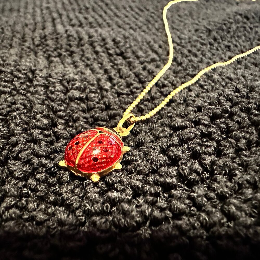 14K Italian Gold Ladybug Necklace Red Enamel Charm 19” Chain